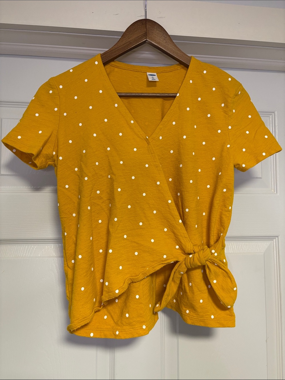 Old Navy Mustard Yellow Polka Dot Wrap Tie-Front Top
